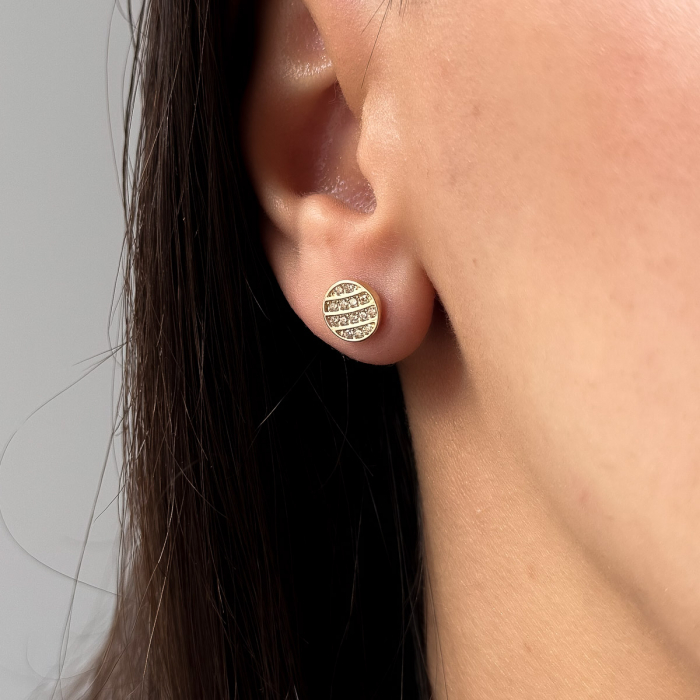 Cercei rotunzi aur 14K Wave cu pietre din zirconiu [3]