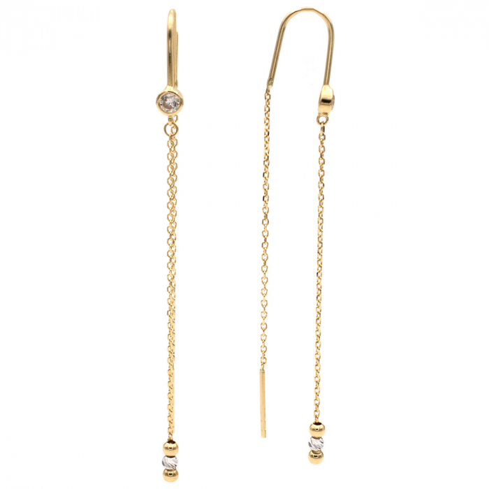 Cercei Elizia aur 14K lungi galben și alb cu zirconii [2]