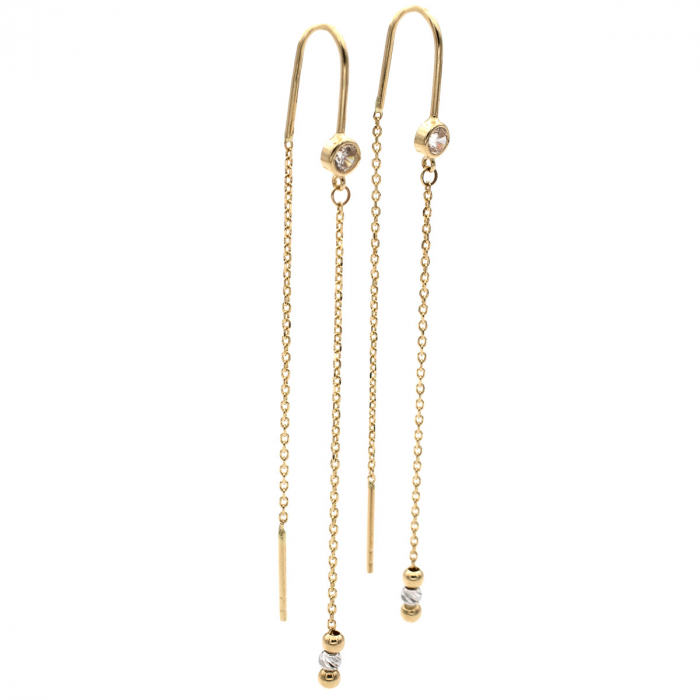 Cercei Elizia aur 14K lungi galben și alb cu zirconii [3]