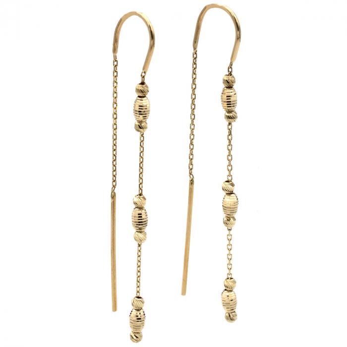 Cercei lungi din aur galben 14K model Fiora – lanț cu biluțe [3]