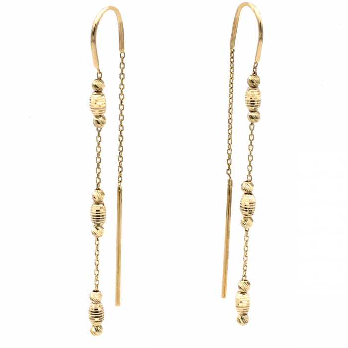 Cercei lungi din aur galben 14K model Fiora – lanț cu biluțe [1]