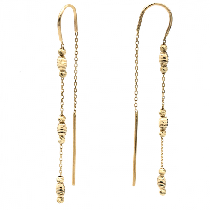 Cercei lungi din aur galben 14K model Fiora – lanț cu biluțe [2]