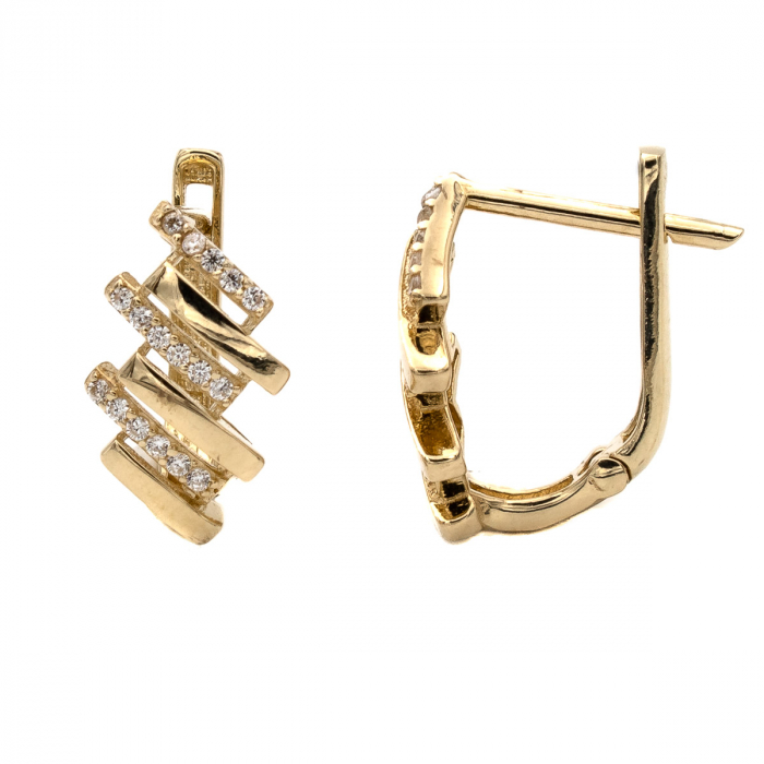 Cercei Flair din aur 14K cu zirconii și design geometric [2]