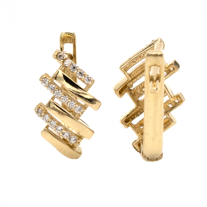 Cercei Flair din aur 14K cu zirconii și design geometric [3]