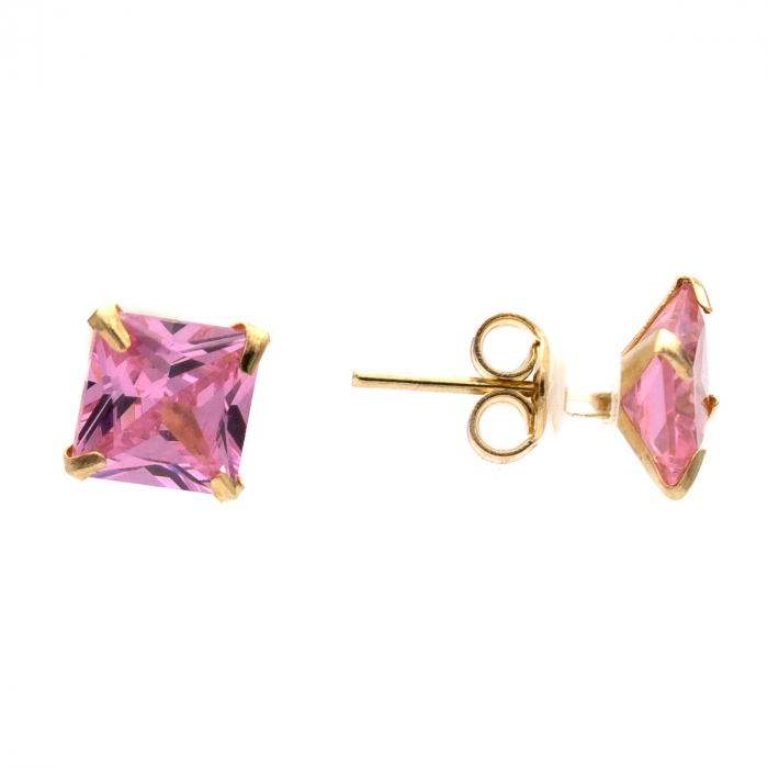 Cercei Flamingo din aur 14K cu zirconia roz pătrată [2]