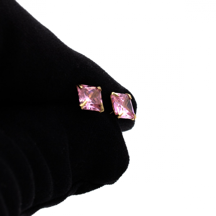 Cercei Flamingo din aur 14K cu zirconia roz pătrată [4]