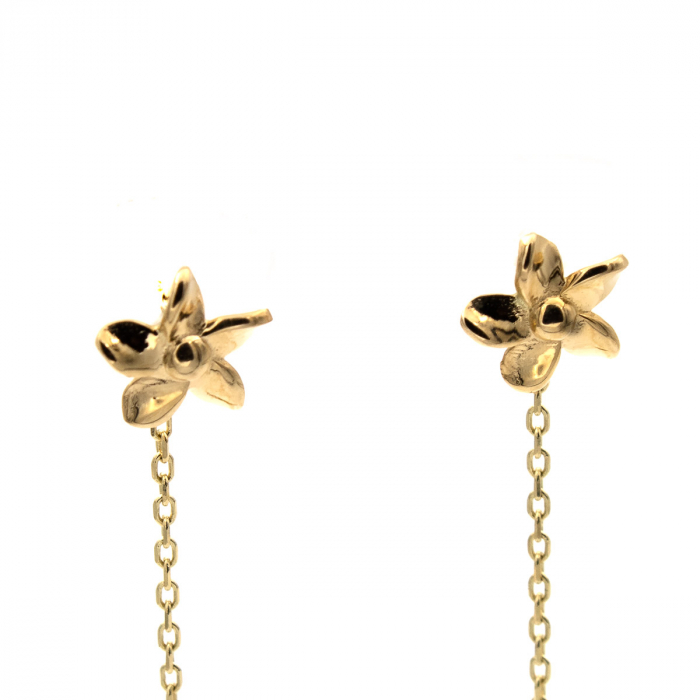 Cercei aur 14K în formă de floare cu lanț - model Blossom [4]