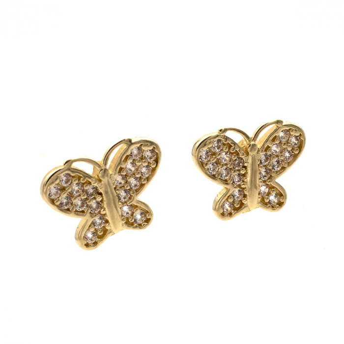 Cercei fluturaș din aur 14K cu zirconii – model Magic Butterfly [4]
