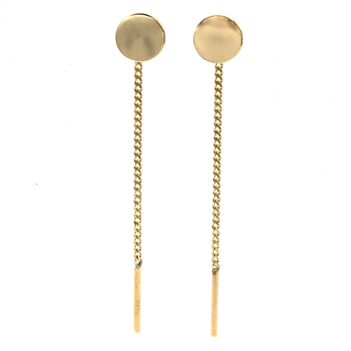 Cercei Golden Disc din aur 14K – model rotund, cu lanț [1]