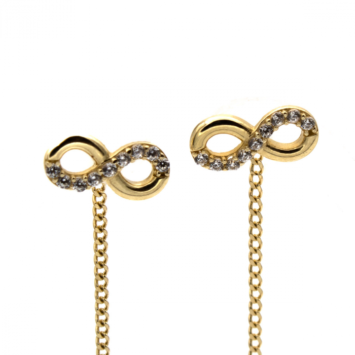 Cercei aur 14K cu simbol infinit și pietre zirconia – model Elegant Infinity [4]