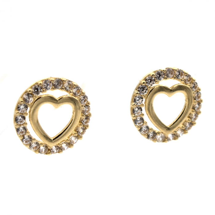 Cercei Love Circle din aur galben 14K cu inimă și zirconii [4]