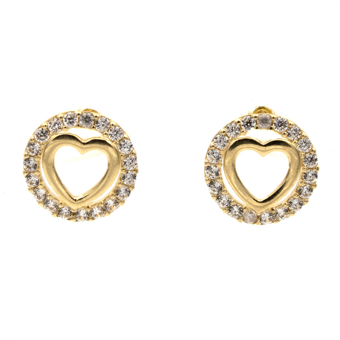 Cercei Love Circle din aur galben 14K cu inimă și zirconii [1]