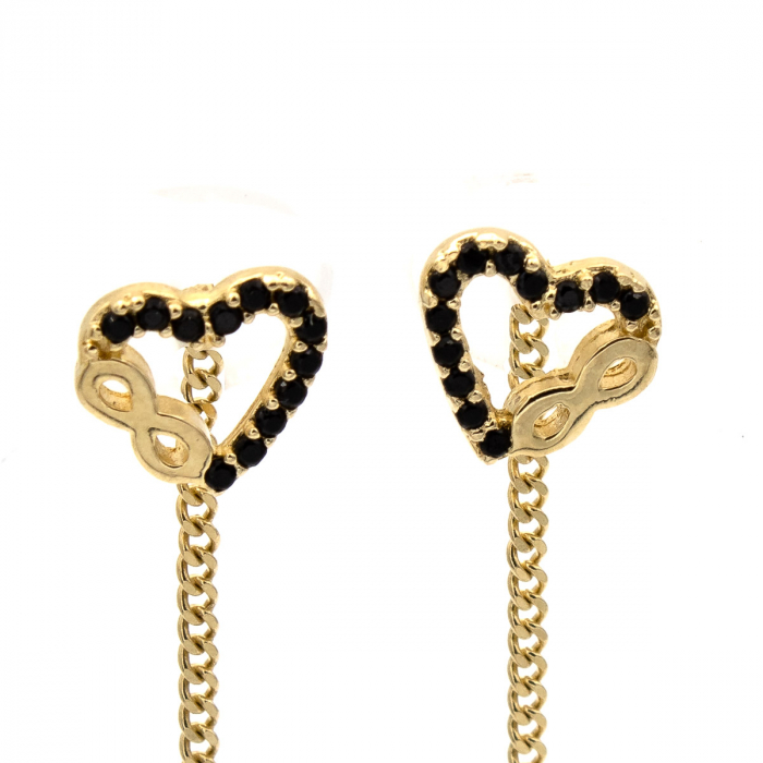 Cercei aur 14K model inimă și infinit cu zirconii negre – Forever Love [4]