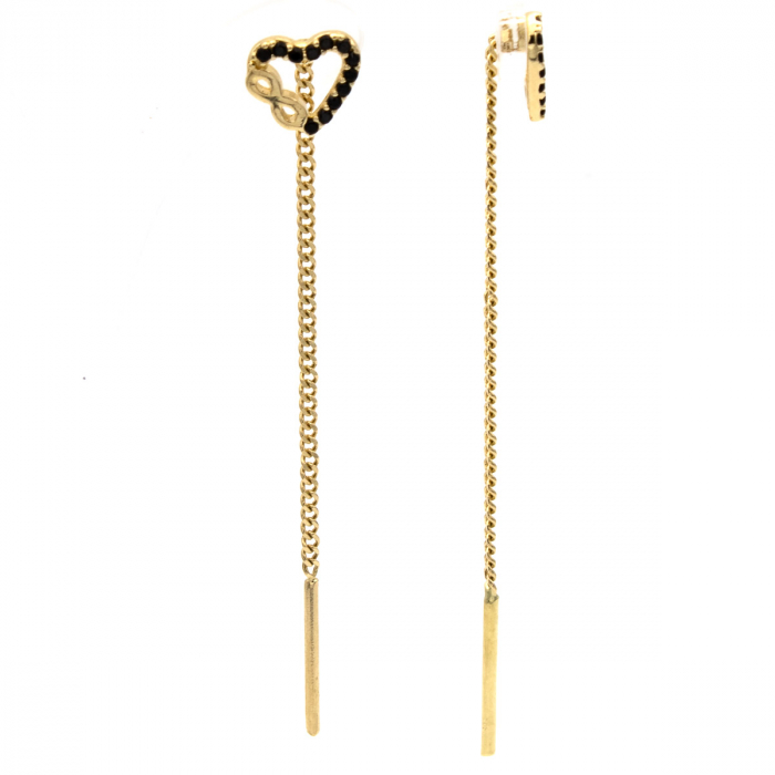 Cercei aur 14K model inimă și infinit cu zirconii negre – Forever Love [2]