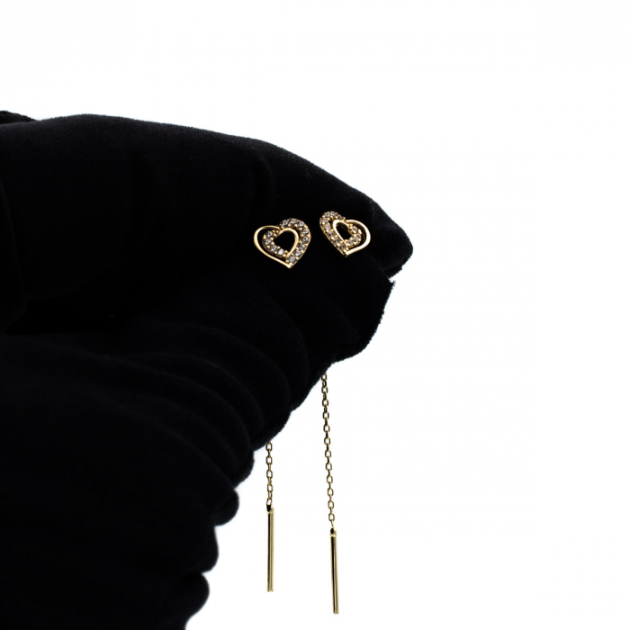 Cercei din aur 14K cu inimă și zirconii – model Sweet Heart [5]