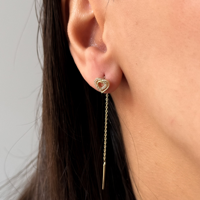 Cercei din aur 14K cu inimă și zirconii – model Sweet Heart [3]