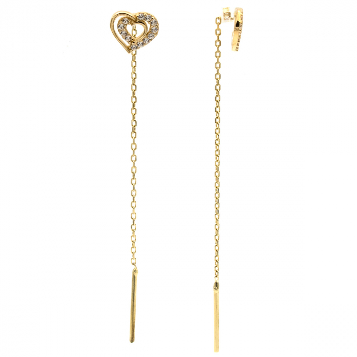 Cercei din aur 14K cu inimă și zirconii – model Sweet Heart [2]