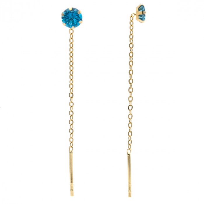 Cercei Laguna din aur 14K cu zirconia albastră și lanț subțire [2]