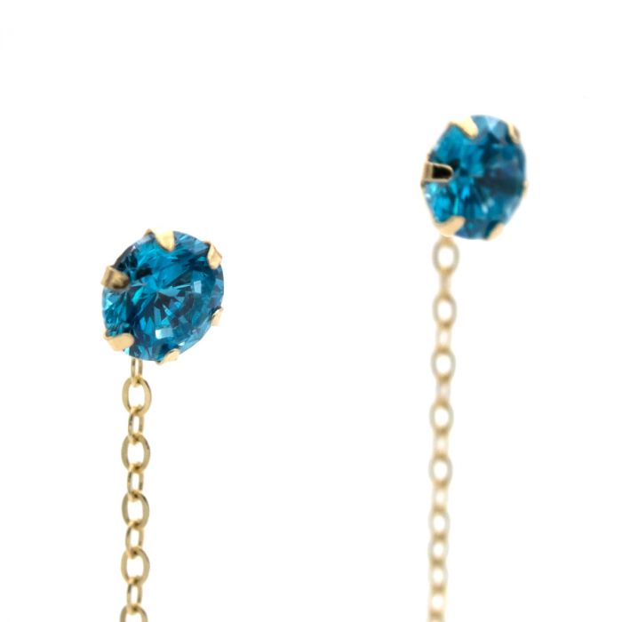 Cercei Laguna din aur 14K cu zirconia albastră și lanț subțire [3]