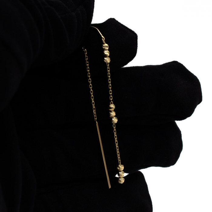 Cercei Miralis din aur 14K, lungi, cu bile decorative și design modern [4]