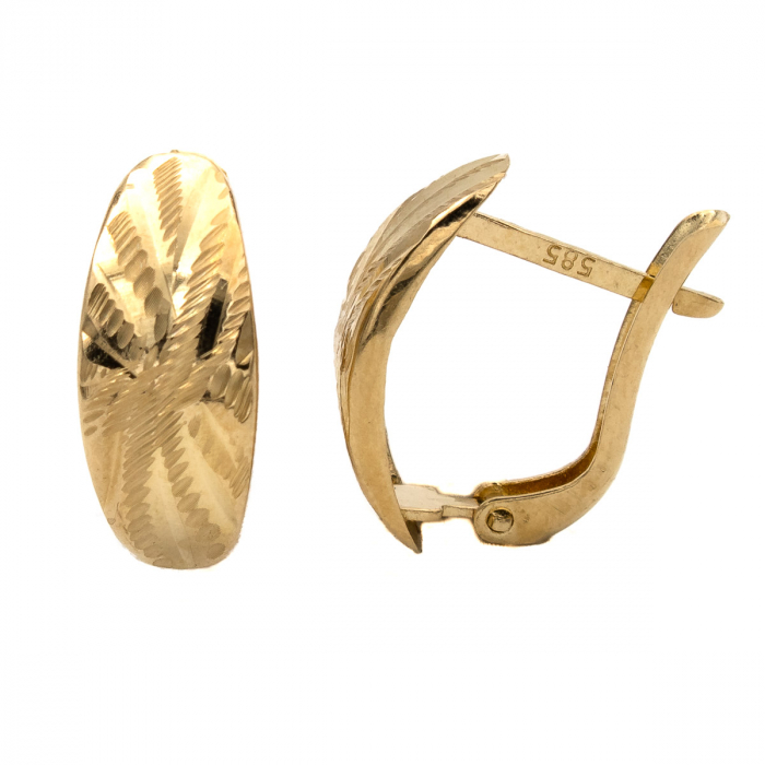 Cercei Opalina aur galben 14K ovali, model texturat [2]