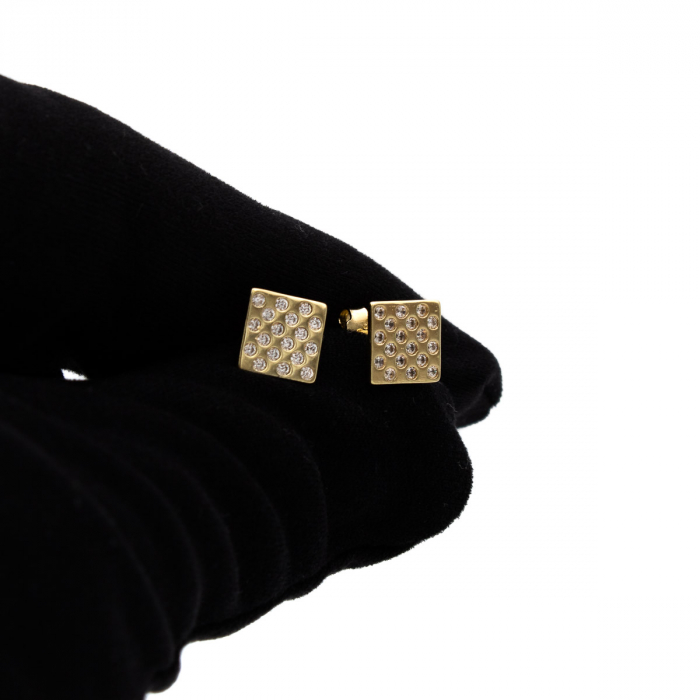 Cercei pătrați aur galben 14K cu zirconia – model Matrix [5]