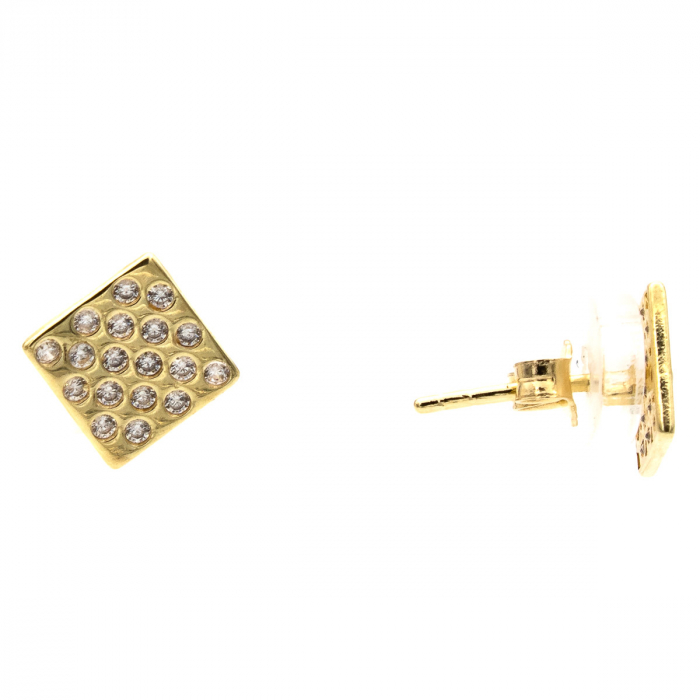 Cercei pătrați aur galben 14K cu zirconia – model Matrix [2]