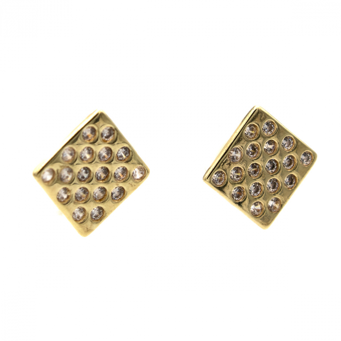 Cercei pătrați aur galben 14K cu zirconia – model Matrix [4]