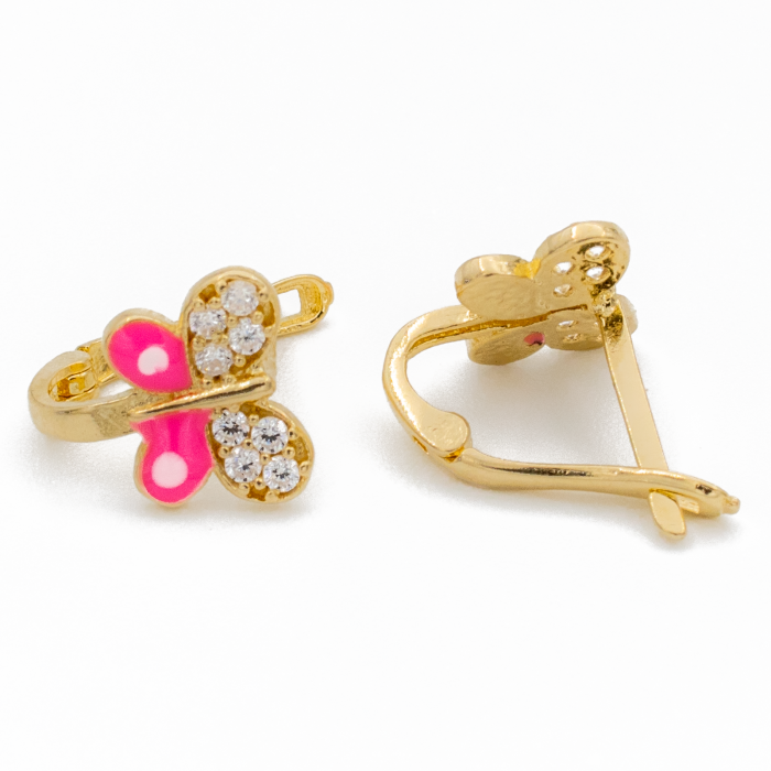 Cercei pentru Copii Fluture Roz Aur 14k [2]