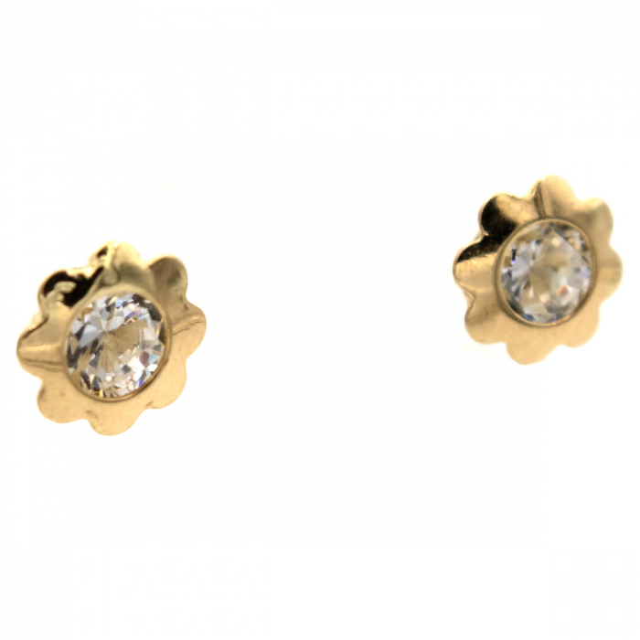 Cercei aur 14K Delicate Glow cu piatră zirconia în formă de floare [4]