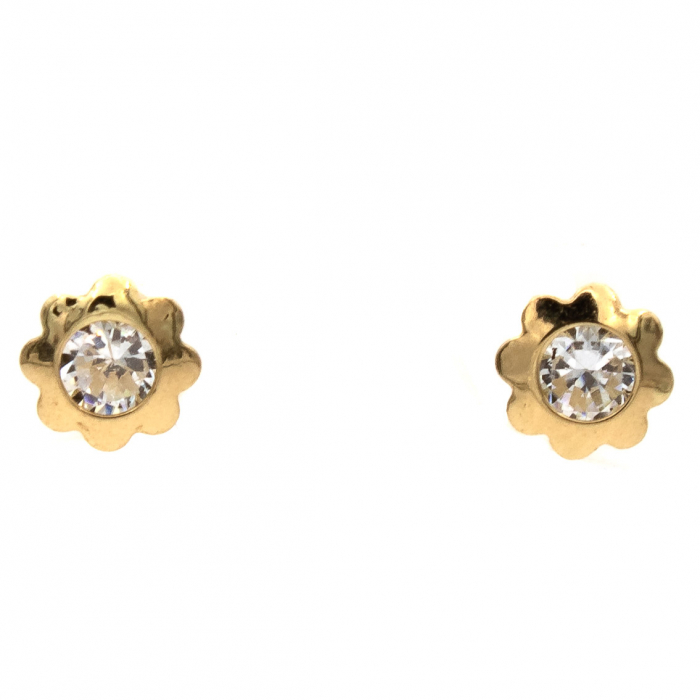 Cercei aur 14K Delicate Glow cu piatră zirconia în formă de floare [1]