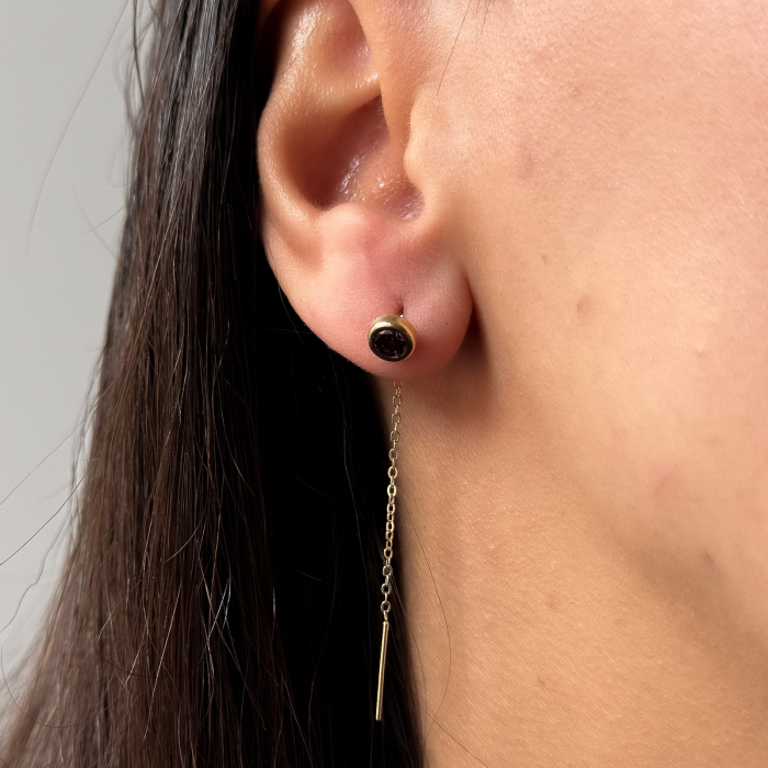 Cercei aur 14K cu piatră mov rotundă și lanț subțire – model Purple [3]