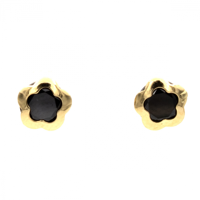 Cercei Mystic Flower din aur 14K – Formă florală, piatră neagră [1]