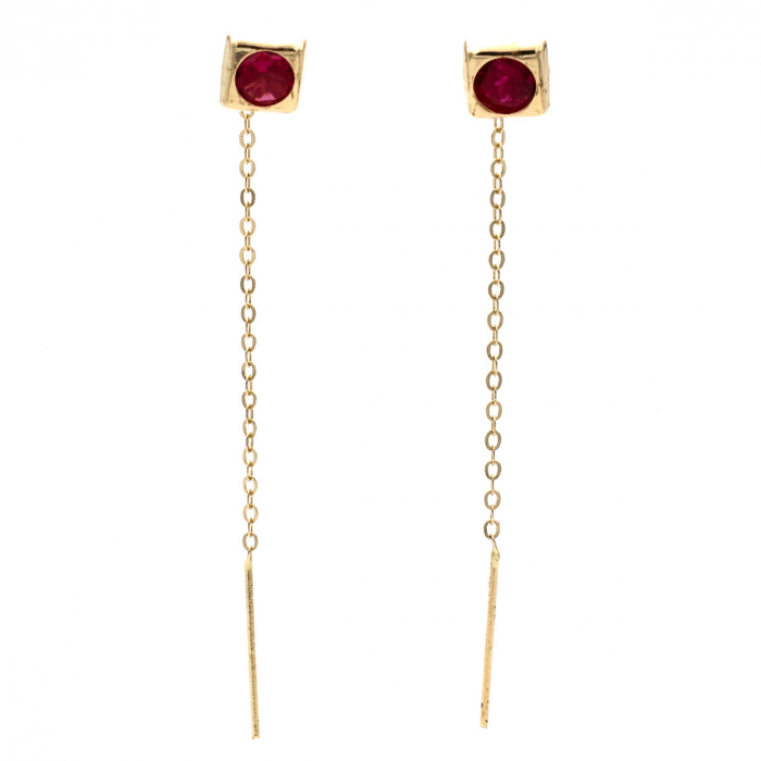 Cercei Ruby din aur 14K cu zirconia roșie și lanț lung [1]