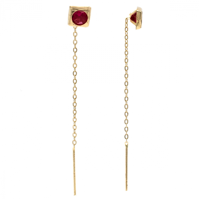 Cercei Ruby din aur 14K cu zirconia roșie și lanț lung [2]