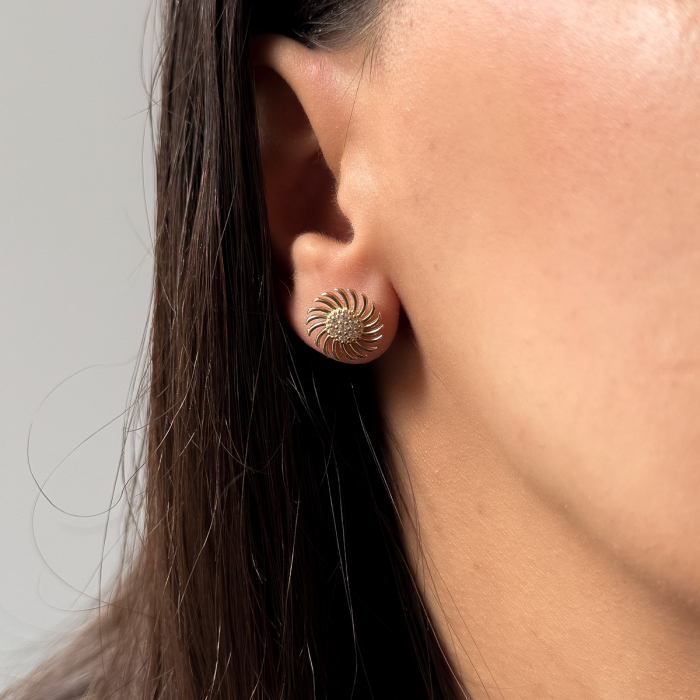 Cercei Soare din aur galben 14K cu pietre zirconia [3]