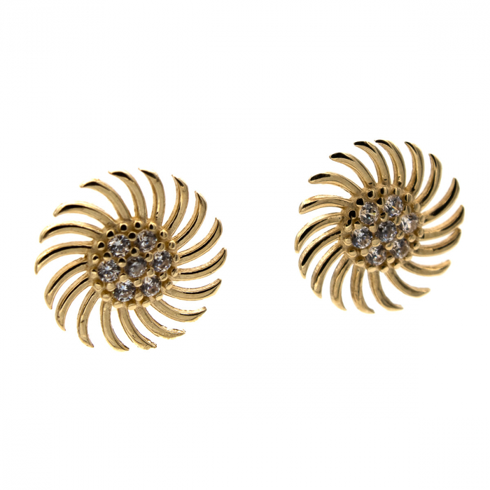 Cercei Soare din aur galben 14K cu pietre zirconia [4]
