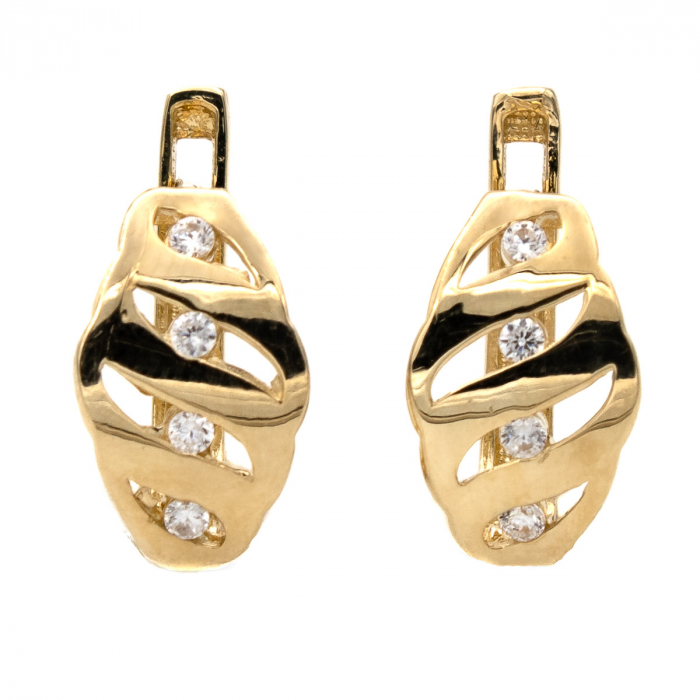 Cercei Spiral din aur 14K cu design elegant și zirconii [1]