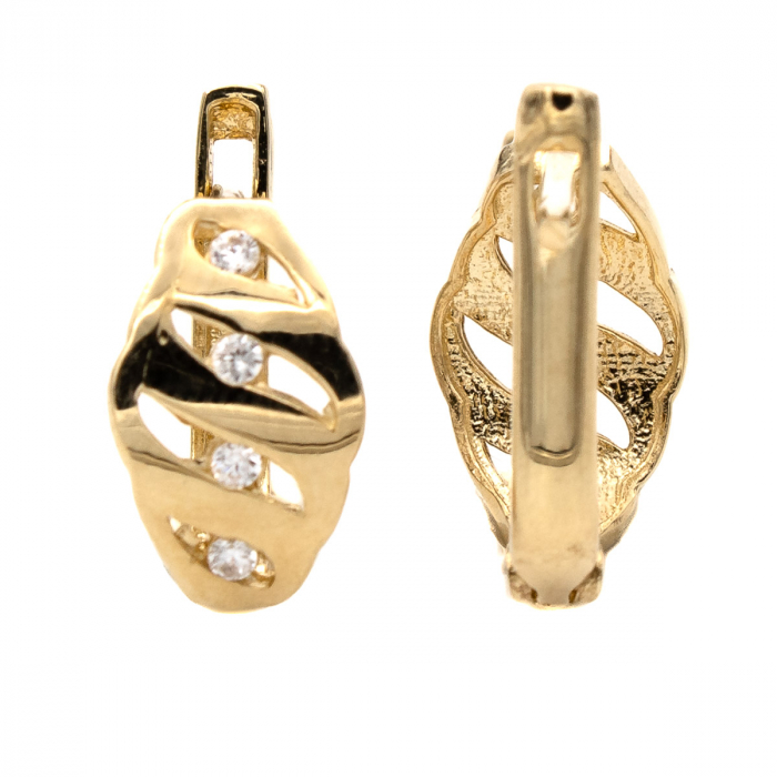 Cercei Spiral din aur 14K cu design elegant și zirconii [3]