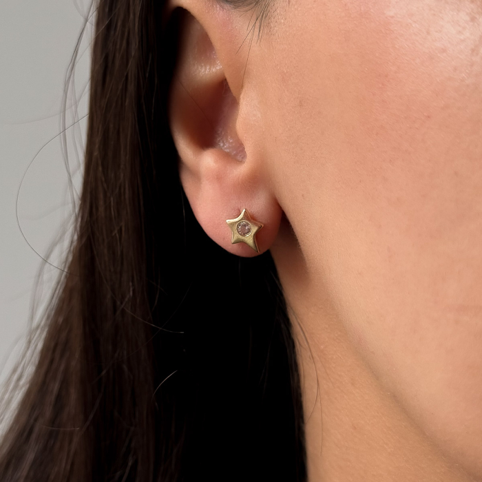 Cercei Tiny Star din aur 14K cu zirconiu central [3]