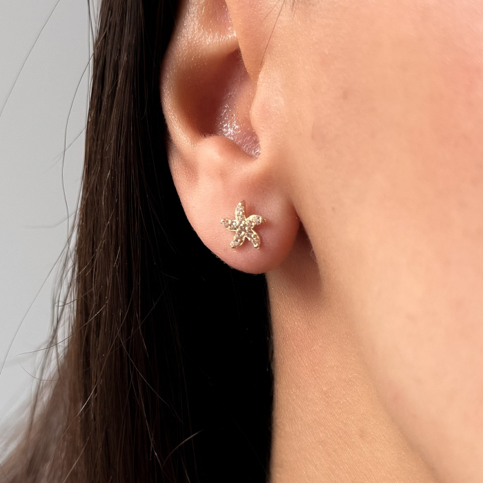 Cercei aur 14K Coral cu zirconii și formă de stea de mare [3]