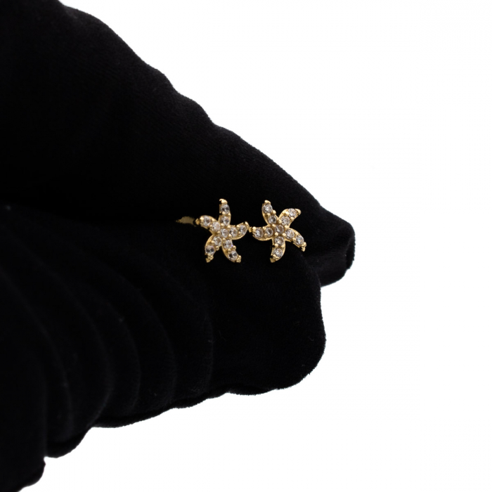 Cercei aur 14K Coral cu zirconii și formă de stea de mare [5]