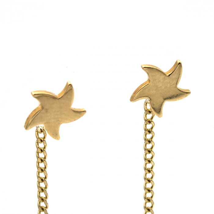 Cercei din aur galben 14K cu stea de mare și lanț – model Starfish [4]