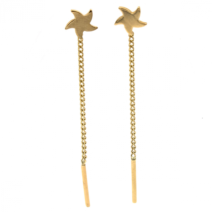 Cercei din aur galben 14K cu stea de mare și lanț – model Starfish [1]