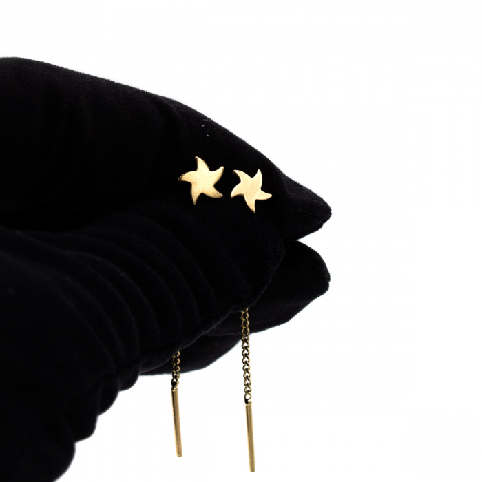 Cercei din aur galben 14K cu stea de mare și lanț – model Starfish [5]