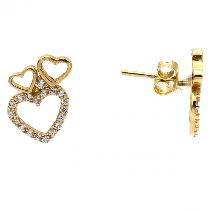 Cercei Triple Love din aur 14K cu trei inimi și zirconii [2]