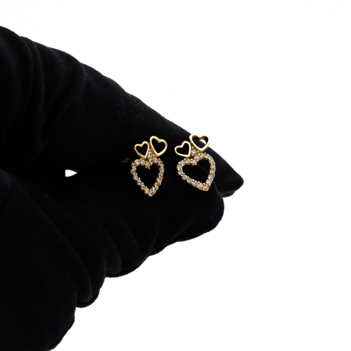 Cercei Triple Love din aur 14K cu trei inimi și zirconii [5]