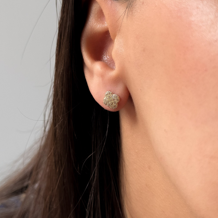 Cercei cu trifoi din aur 14K și pietre zirconia - model Lucky Spark [3]