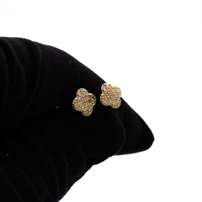 Cercei cu trifoi din aur 14K și pietre zirconia - model Lucky Spark [5]