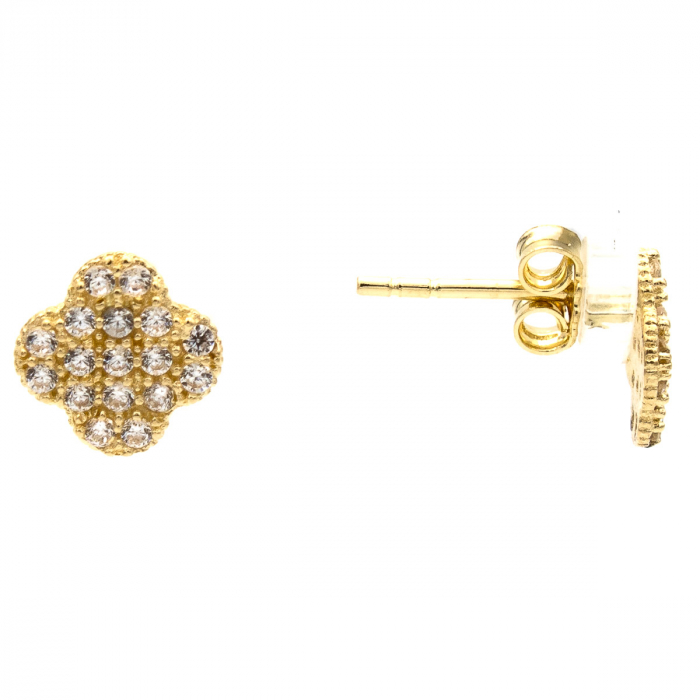 Cercei cu trifoi din aur 14K și pietre zirconia - model Lucky Spark [2]